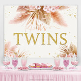 Lofaris Autumn Leaves With Flowers Twins Baby Shower Backdrop